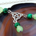 Silver celtic clasp necklace with green malachite and light green jade beads witchcraft irish knot pagan headpiece