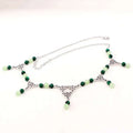 Silver celtic witchcraft Irish knot pagan headpiece with intricate knotwork and alternating malachite and jade beads