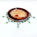 Silver celtic witchcraft irish knot pagan headpiece with intricate knotwork and alternating dark and light green beads