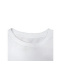 White cotton crew neck t-shirt with ribbed collar featuring women cowboy boots print round neck pullover design