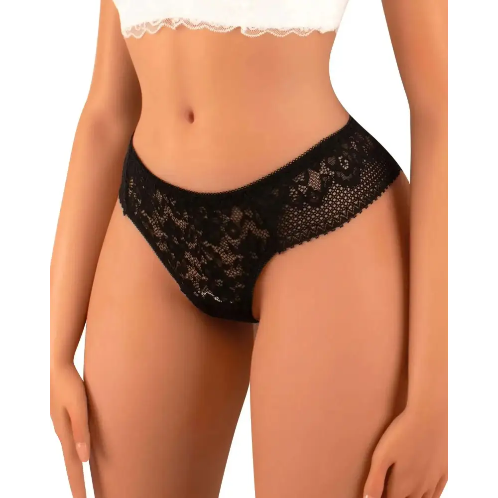 Black low waist thong women floral lace panties featuring intricate floral lace black sheer mesh design