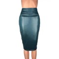 A sleek women high waist faux leather pencil skirt in glossy teal suitable for formal and casual wear