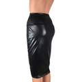 Women high waist black faux leather pencil skirt with shiny, sleek, and form fitting design