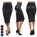 Black women high waist faux leather pencil skirt with smooth glossy finish perfect for formal and casual wear