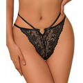 Black lace soft lace thong with gold heart clasp and elegant satin strap design for women’s sexy lingerie collection