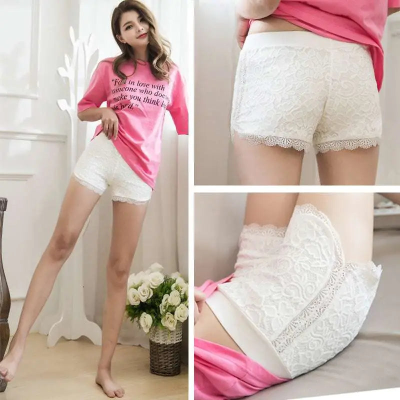 Women shorts lace scalloped hem elastic waistband white lace shorts with scalloped hem and elastic waistband