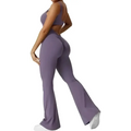 Purple high-waisted flared leggings with side seam detail for women sleeveless flare fitness yoga set