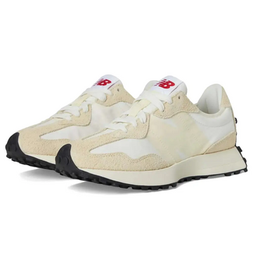 Cream-colored womens sneaker angora sea salt 9.5 with suede and mesh upper featuring white and black accents