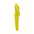 Bright yellow long-sleeved jumpsuit with a tied belted waist showcasing a flattering fit silhouette for casual wear