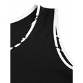 Black sleeveless top with white trim paired with women’s matching blazer and hip skirt set for formal wear