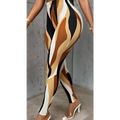 Women’s colourblock printed slim fit leggings featuring bold black white and tan abstract stripes in a tight fit design