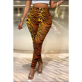 Women’s colourblock printed slim fit leggings in orange and black tiger stripes with high-waisted design