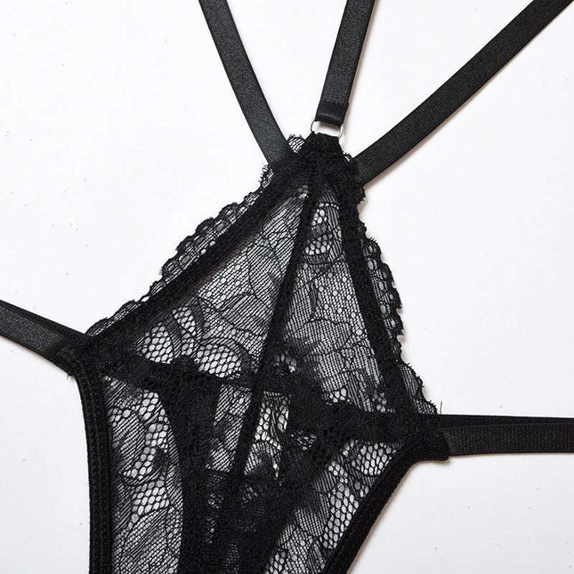 Women's Fashion Lace Off Waist Striped Cutout Bodysuit - Royalessencelux