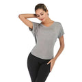 Women’s heather gray v-neck sports t-shirt with short sleeves and relaxed fit made of soft heather gray fabric
