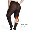 Black plus-size seamless hip lift stretch elastic leggings with flame graphic showing built-in thermal lining royal essence lux