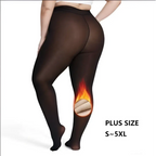 Black plus-size seamless hip lift stretch elastic leggings with flame graphic showing built-in thermal lining royal essence lux
