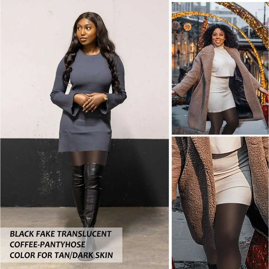 Black seamless hip lift pantyhose with high stretch elastic for tan or dark skin tones by royale essence lux