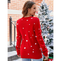 Red knit women’s santa pullover sweater with white snowflake pattern perfect festive pullover sweater for winter