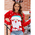 Women’s santa pullover festive pullover sweater in red knit with snowflake pattern and embroidered santa face detail