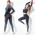 Women’s seamless gradient long sleeve yoga set with blue and black gradient high-waisted seamless leggings