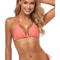 Womens sexy halter coral triangle bikini top with adjustable halter straps and ruched hem