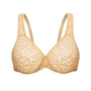 Beige womens sexy lace bra sheer underwire bralette with delicate floral patterns and adjustable straps 40B