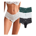 White lace womens sexy thongs with intricate floral patterns and delicate scalloped edges in a 3 pack set