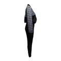 Women’s sleeveless casual plaid set featuring a black and gray plaid cropped jacket with puffed sleeves over a black jumpsuit