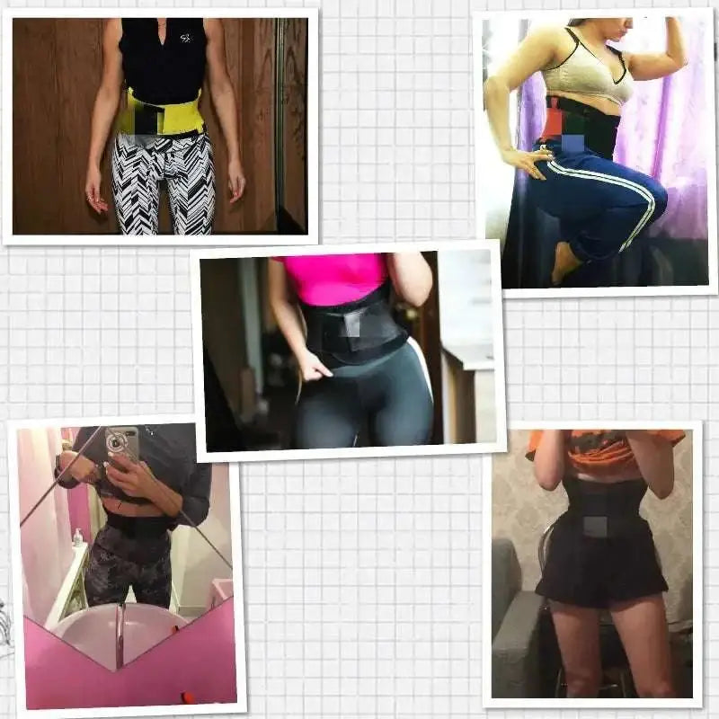 Black waist cincher slimming waist belt with adjustable straps and central buckle for sports slimming waist use