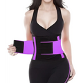 Purple and black waist trainer belt with adjustable straps designed as a sports slimming waist belt for women
