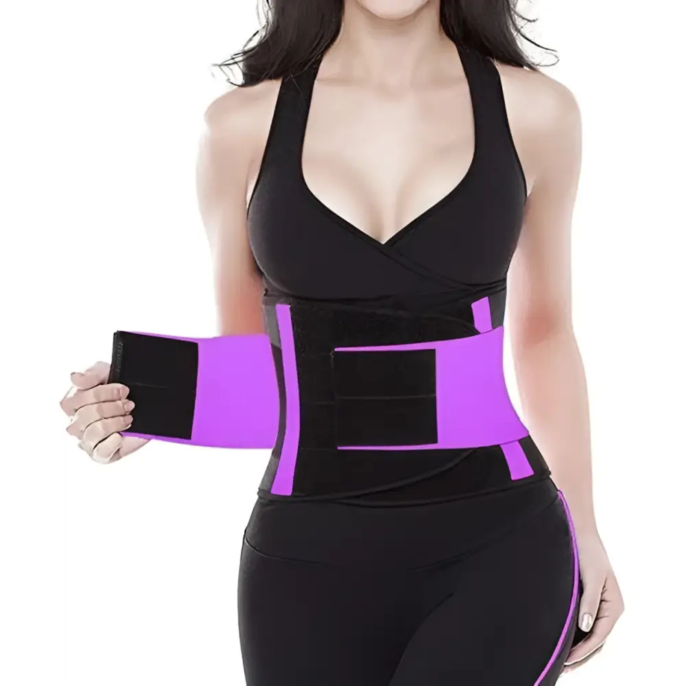 Orange and black women’s slimming waist belt with adjustable straps and central panel for sports waist trainer use