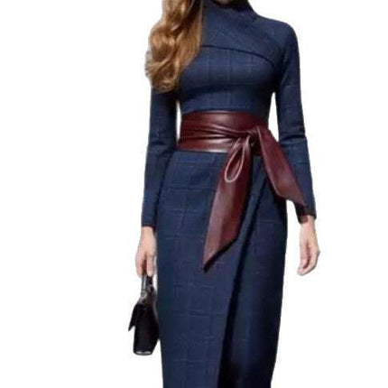 Womens Stylish Sophisticated Wide - waisted Belted Dress - Royalessencelux