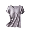 Women’s summerdale loose-fitting ribbed cotton t-shirt in light gray with padded chest and round neckline for comfort