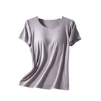 Women’s summerdale loose-fitting ribbed cotton t-shirt in light gray with padded chest and round neckline for comfort