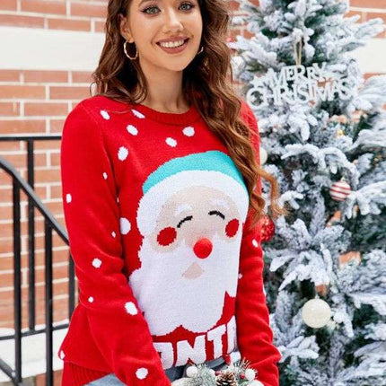 Women's Tops Santa Pullover Sweater Autumn And Winter Letter Embroidery Christmas Red Sweaters Long Sleeve Crew Neck Clothes - Royalessencelux