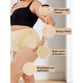 Beige womens tummy control high waist mesh body shaper with sheer mesh panels and breathable fabric