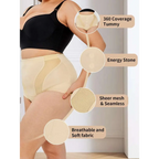 Beige womens tummy control high waist mesh body shaper with sheer mesh panels and breathable fabric