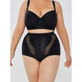 Black womens tummy control high waist mesh body shaper set with supportive bra top and mesh panels