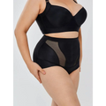 Black womens tummy control high waist mesh body shaper briefs with sheer side panel for slimming effect