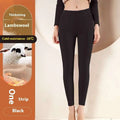Black women’s warm cashmere fleece lined thermal leggings made from thickening lambswool for cold resistance to -20°c