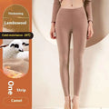 Camel-colored women’s warm cashmere fleece lined thermal leggings made from thickening lambswool for cold resistance up to -20°c