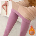 Women’s warm cashmere fleece lined thermal leggings in pink and beige with plush fleece interior for extra warmth