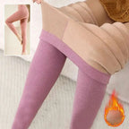 Women’s warm cashmere fleece lined thermal leggings in pink and beige with plush fleece interior for extra warmth