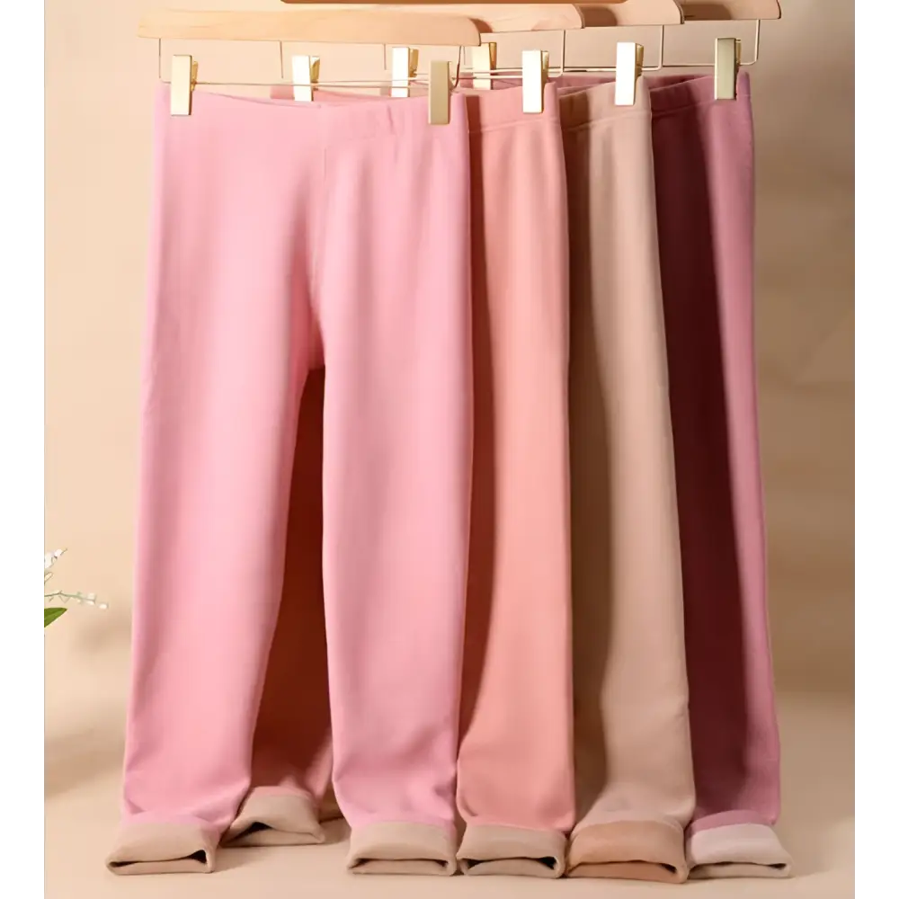 Women’s warm cashmere fleece pink fleece lined thermal leggings with cozy ribbed waistband and matching cuffs