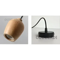 Minimalist wood pendant light with natural finish and black base featuring edison glass bulb for living room