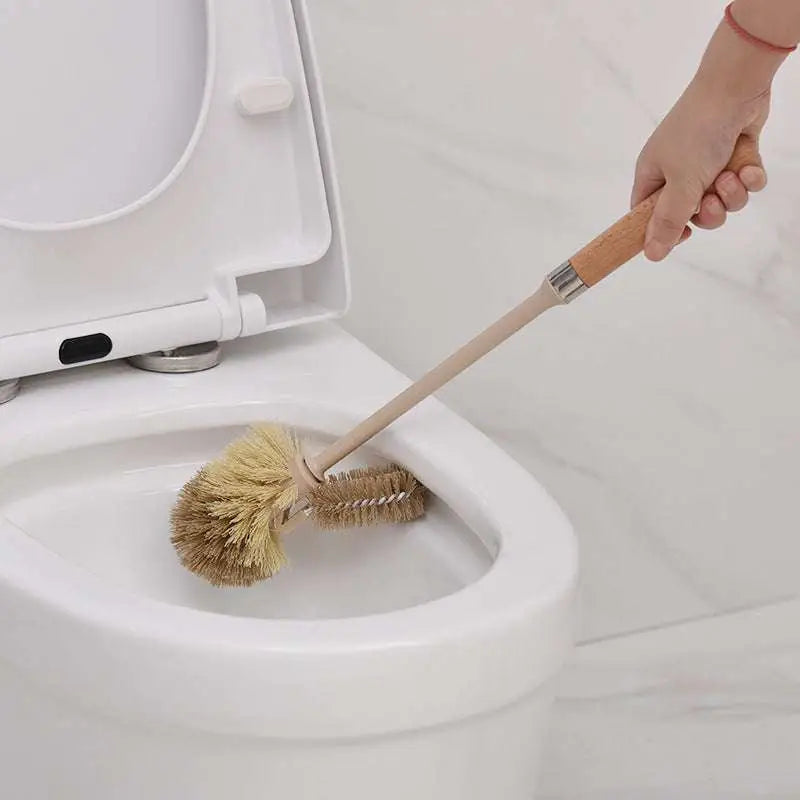 Wooden household handle cleaning toilet brush with natural bristles and metal ferrule for efficient cleaning