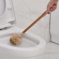 Wooden household handle cleaning toilet brush with natural bristles and beige plastic head for effective use