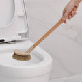Wooden household handle toilet brush with beige plastic head and natural bristles cleaning toilet brush for hygiene