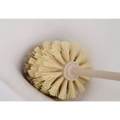Beige cleaning toilet brush with soft bristles and wooden household handle for effective bathroom cleaning