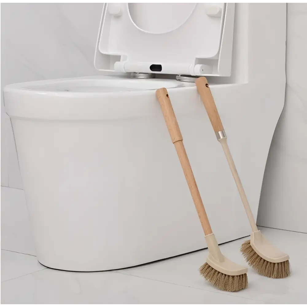 Wooden household handle toilet brush with natural bristles and curved head for efficient cleaning toilet brush use